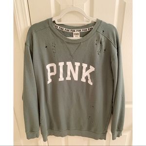 Victorias Secret PINK Distressed Green Sweater